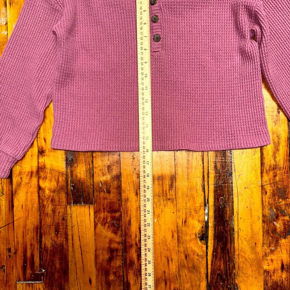 Old Navy Thermal Henley Top Girls Large Mauve Pink Waffle Knit V Neck Casual